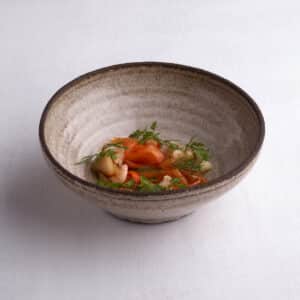 Ceviche med kallrökt lax, pilgrimsmussla och räkor